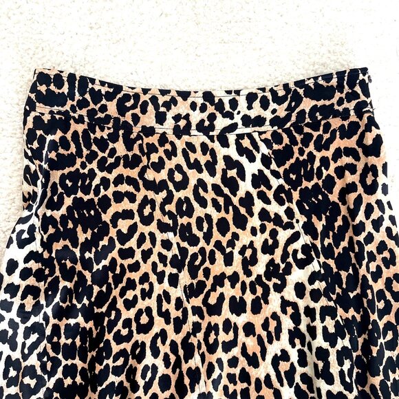 New Ganni Silk Leopard Print A-Line Midi Skirt Size 6 - Picture 3 of 9